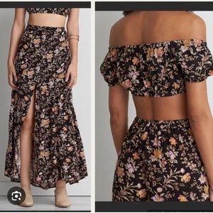 American Eagle off shoulder skirt set floral 00 XS